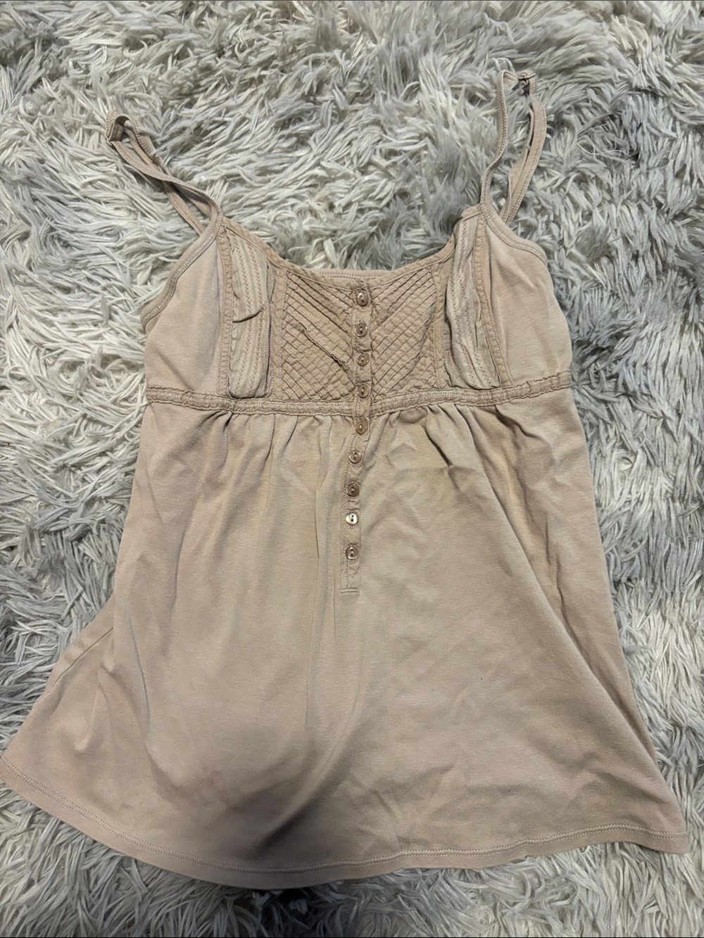 Beige Crochet-Accent Women’s Tank Top with Button Front